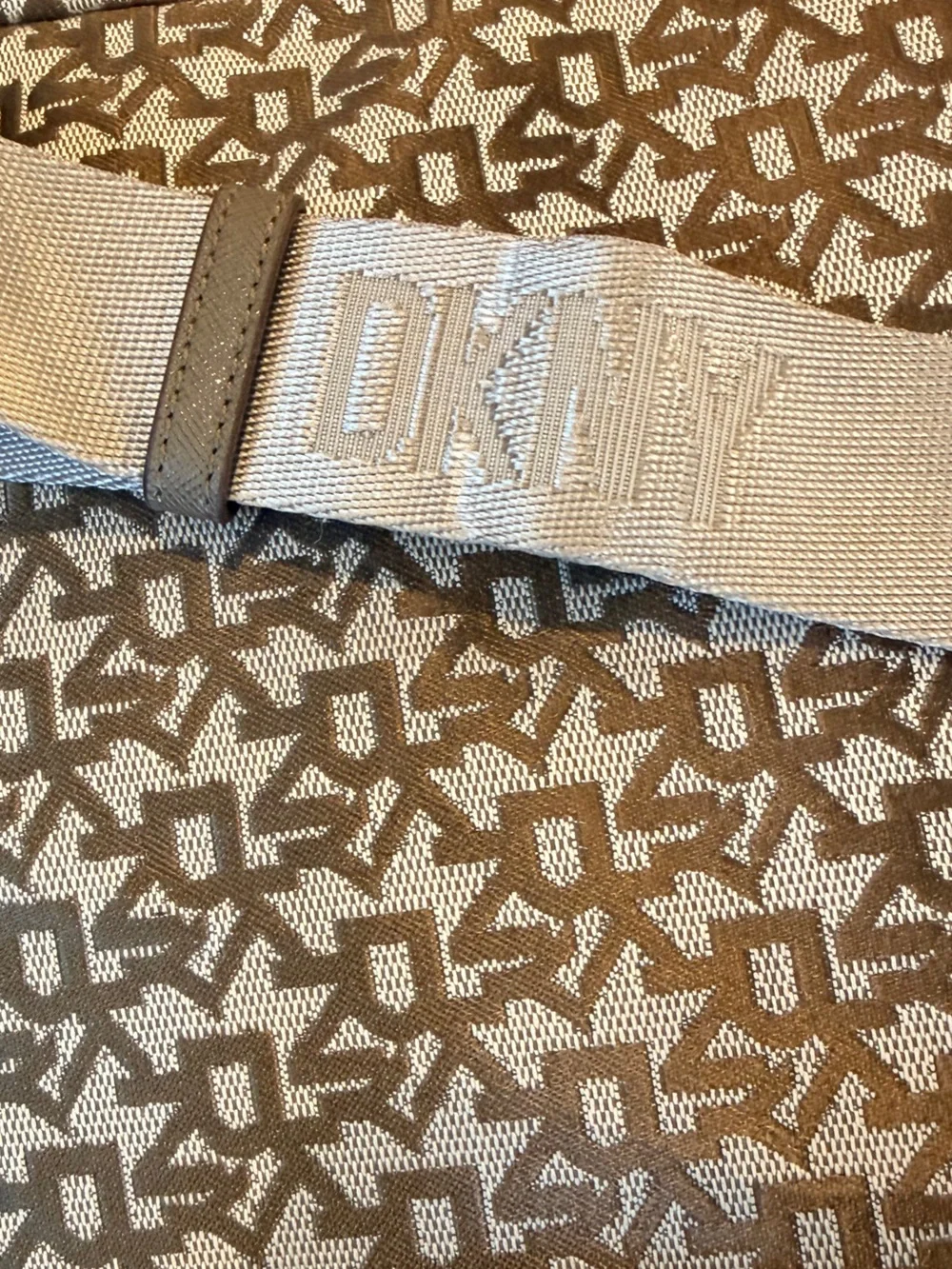 DKNY Monogram Logo Carlita Canvas Backpack in Beige Brown